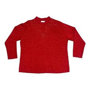 Dressbarn Red Sparkly Sweater Blouse Top Size XL Silver Accents Long Sleeve